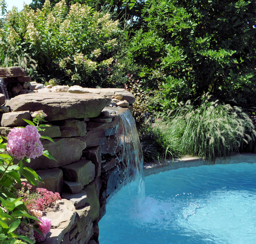 Side View Of Pool Waterfall - North Jersey