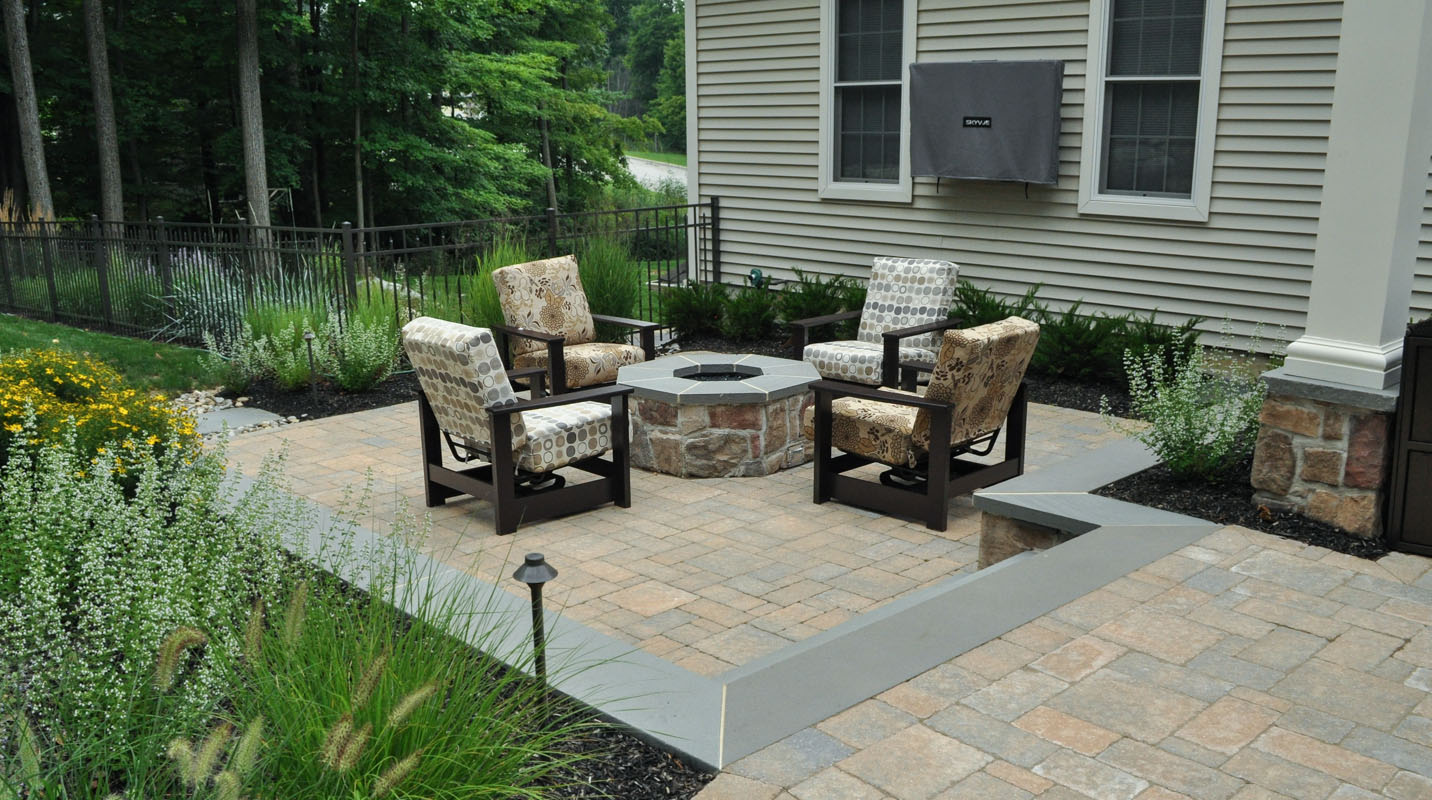 gas fire pit on patio with seat wall - north jersey