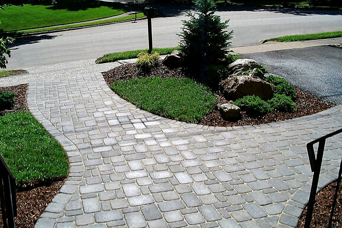 Forked Paver Walkway Leads to Driveway and to Street