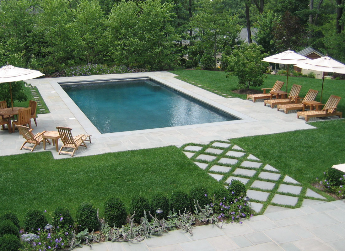 rectangular swimming pool as part of formal nj backyard design
