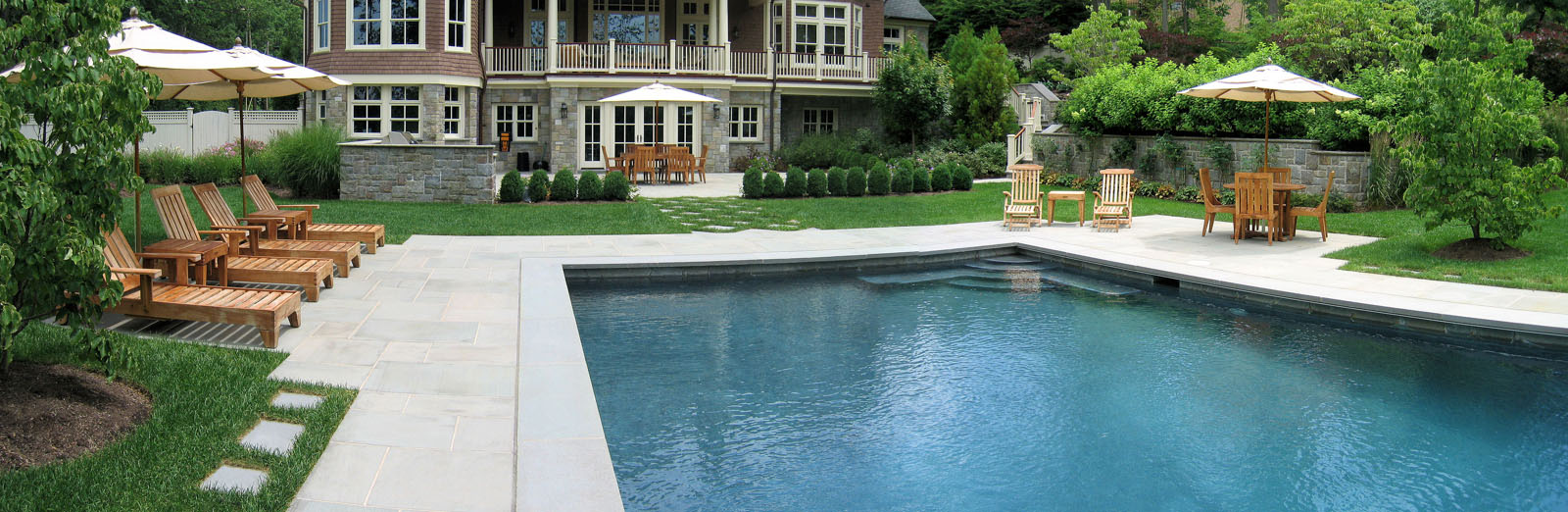 rectangular swimming pool, facing house