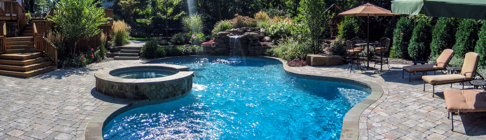 custom swimming pool design in airmont ny, pool waterfall, spa