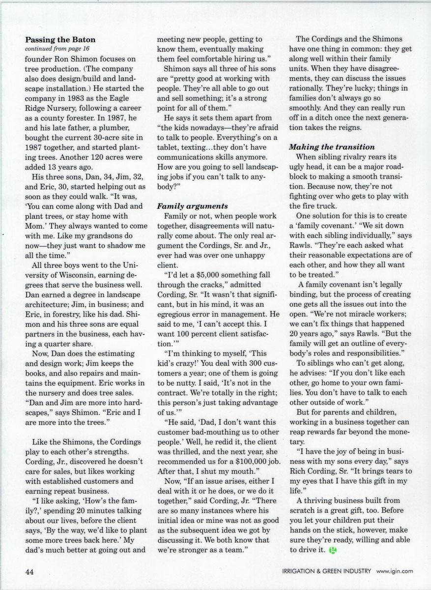 Irrigation & Green Industry magazine article about Rich Cording Sr. & Rich Cording Jr. - Page 5