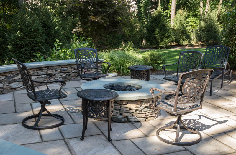 patio and gas fire pit in saddle river