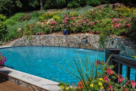 before and after landscaping photo, after photo, steep slope, custom swimming pool - north jersey