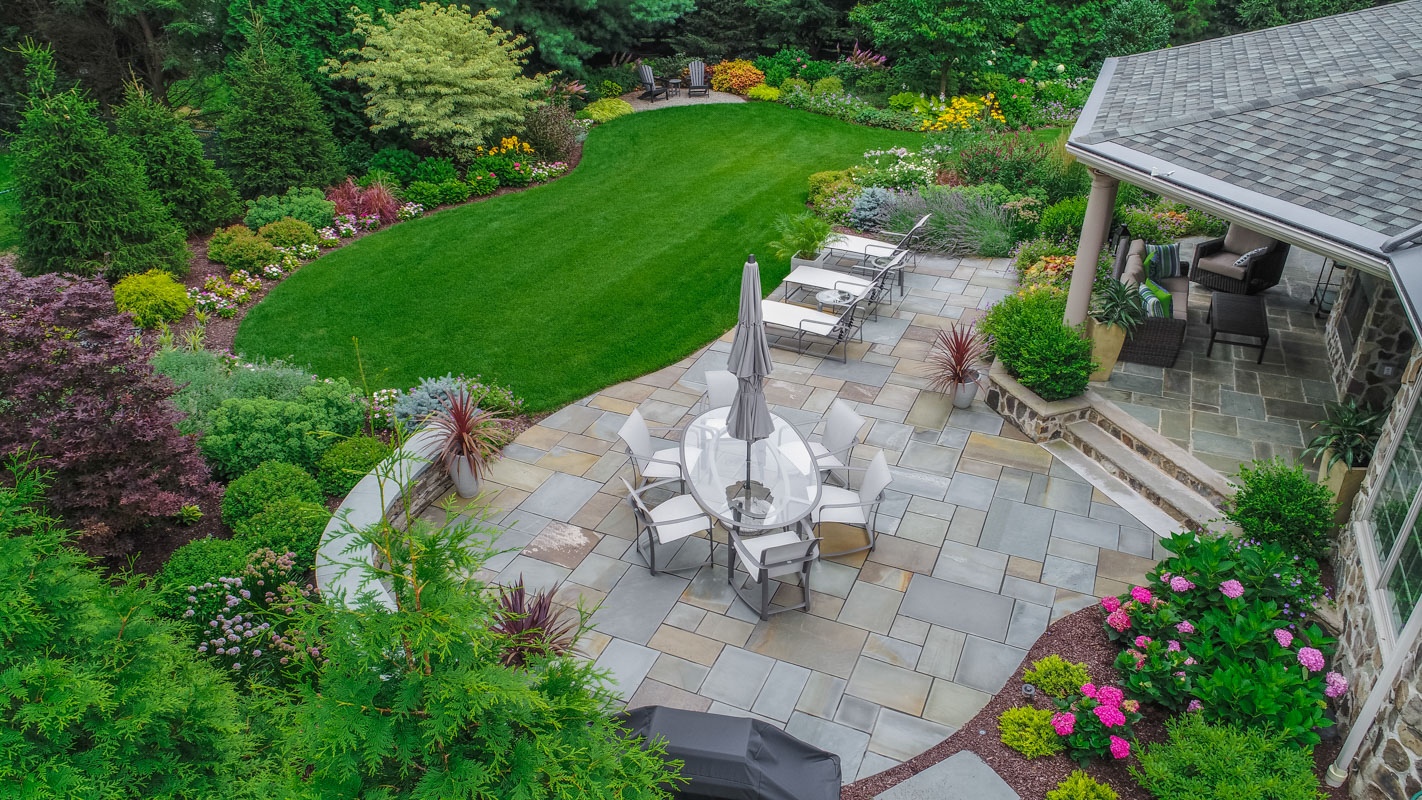 bergen county nj backyard landscape design with patio and plantings