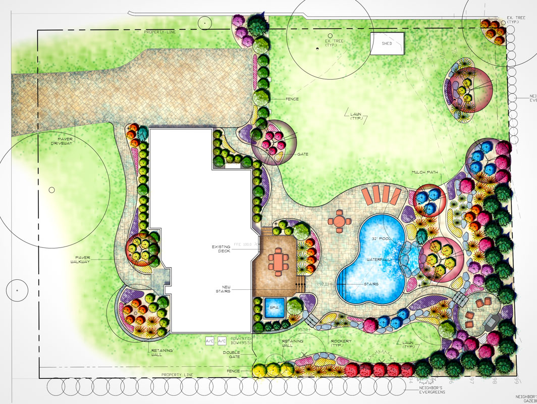 color rendered landscape design plan for nj backyard