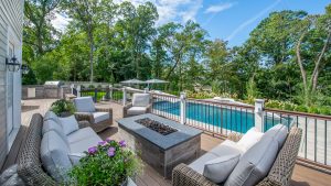 fire table on deck in livingston nj landscape design