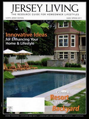Stone staircase surrounded by vibrant garden plants and flowers, designed by CLC Landscape Design, featured in Morris Health & Life Magazine.