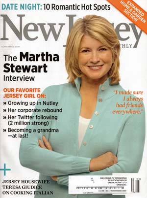 Cover of New Jersey Monthly featuring Martha Stewart in a light blue sweater with folded arms.