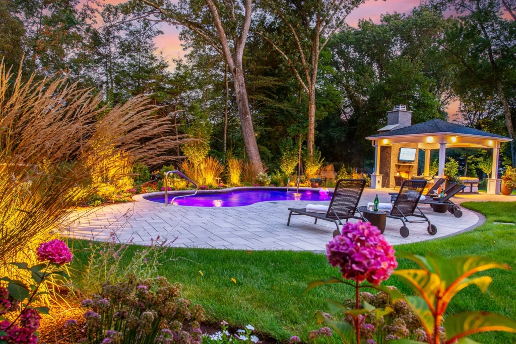 Luxury backyard and pool retreat in Woodcliff Lake, New Jersey designed by CLC Landscape Design