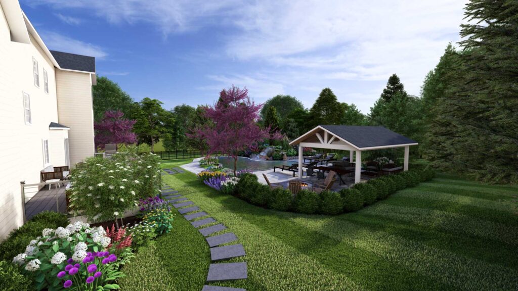 3D landscape design rendering for the Strickland project in New Jersey by CLC Landscape Design