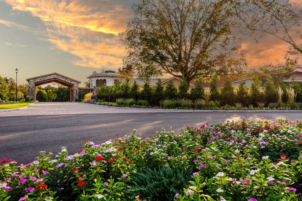 Manicured lawns and refreshed plantings at Perona Farms event venue completed by CLC Landscape Design in Andover NJ.