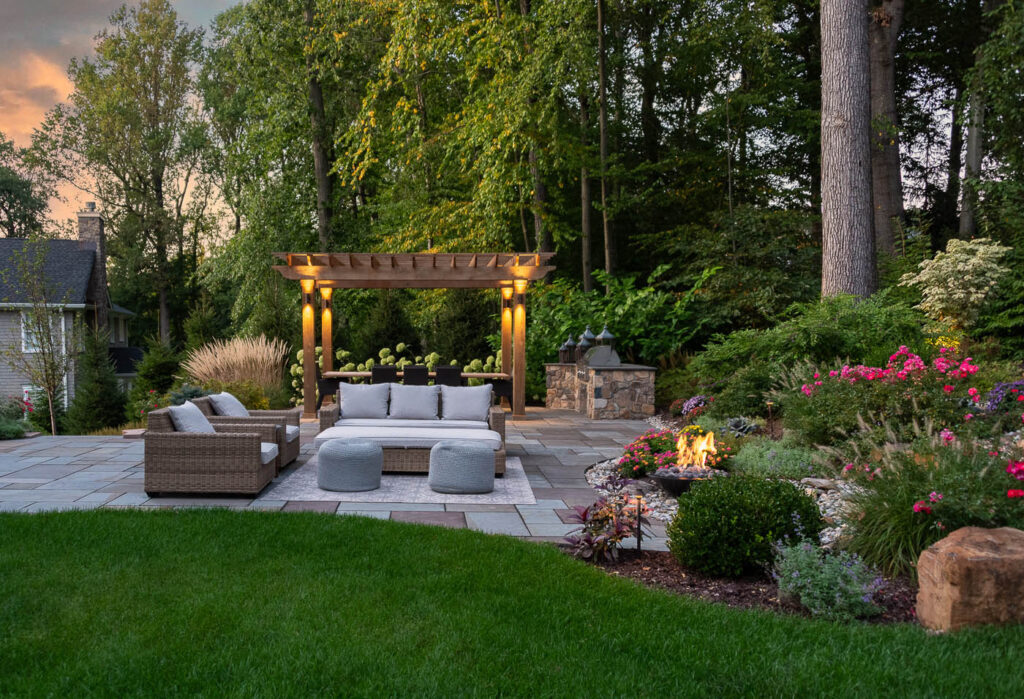completed backyard outdoor living renovation Summit New Jersey by CLC Landscape Design Ringwood NJ